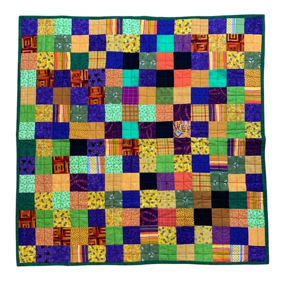 Handcrafted Patchwork Reversible Striped/Checkerboard Quilt Baby Blanket EUC - Picture 1 of 3